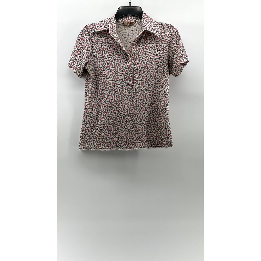 KORET OF CALIFORNIA Women's Vintage Pink Ditsy Floral Short Sleeve Polo Top SZ M